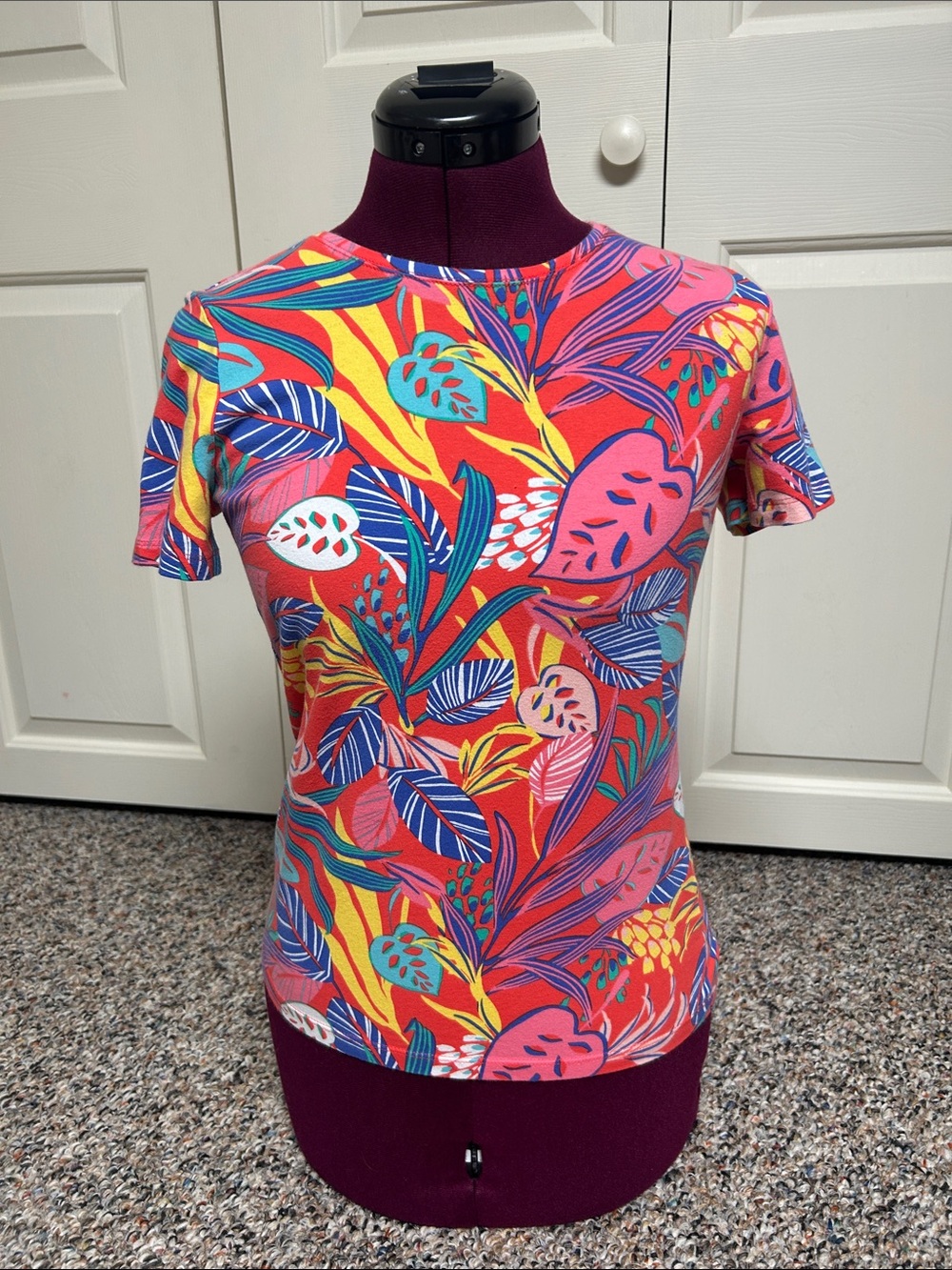 Talbots Pima Crewneck Tee - Jungle Leaves - Petite P
